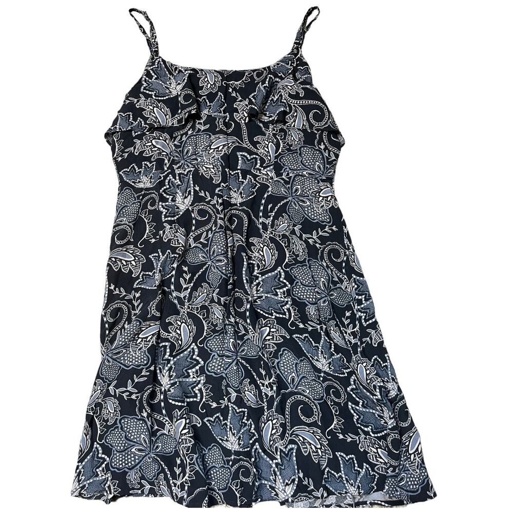 Sanctuary black blue floral button flounce dress spaghetti strap small